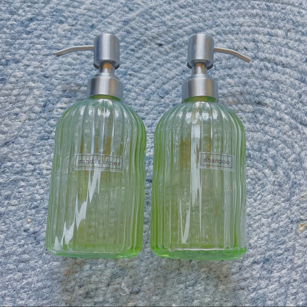 ♡ green glass decorative soap bottles ♡